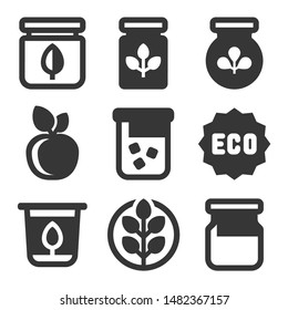 Organic Farm Food Icons Set on White Background. Vector