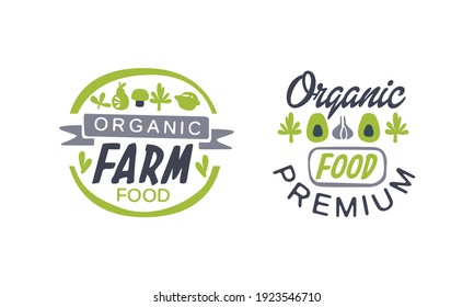 Organic Farm Food Logo Templates Design, Premium Quality Labels, Fresh Natural Products Vector Illustration