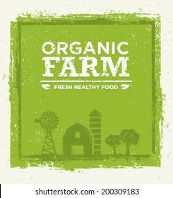 Organic Farm Fresh Healthy Food Eco Design. Green Vector Concept on Paper Background.