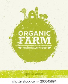 Organic Farm Fresh Healthy Food Eco Green Vector Concept on Paper Background.