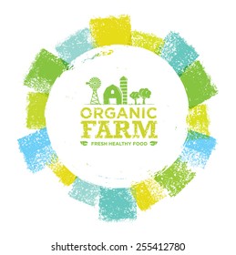 Organic Farm Fresh Healthy Food Eco Green Vector Concept Inside Bright Brush Circle