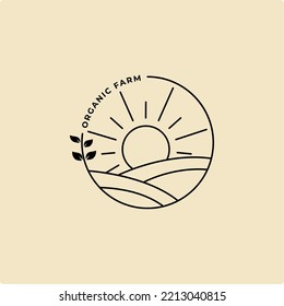 Organic farm line art badge logo vector illustration design template
