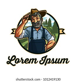 Organic Farm Logo - Farmer Character great for your farming brand