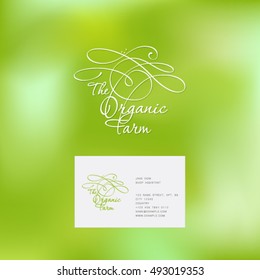 Organic farm logo. White monogram on a green background.