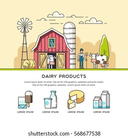 Organic Farm. Milk And Dairy Products Icons For Web And Graphic Design. Vector Illustration.