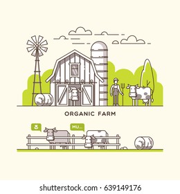 Organic Farm. Milk And Dairy Products. Vector Illustration.