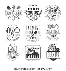 Organic Farm Products Black And White Sign Design Templates With Text And Tools Silhouettes