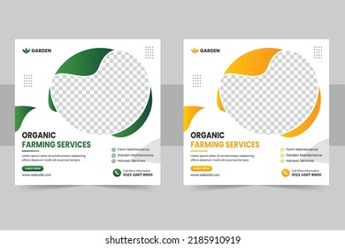 Organic Farm Service Social Media Post Banner Or Agriculture Farming Services Flyer Template And Web Banner Template. Lawn Mower Garden Or Landscaping Service Social Media Post, Organic Food Poster