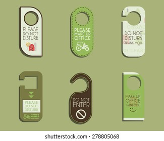 Organic farm, shop and other eco business Door knob or hanger sign set- do not disturb design. With Eco and bio logo template. Vector illustration