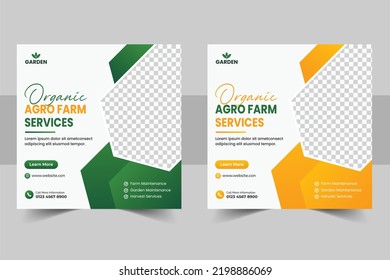 organic farm or Smart Agriculture service social media post banner or lawn mower gardening landscaping banner. smart farming innovation, modern agricultural technology