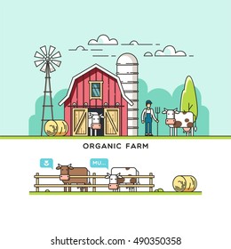 Organic farm. Vector illustration in linear graph.