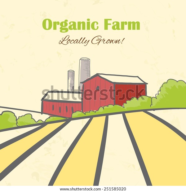 Organic Farm Vector Illustration Red Barn Stock Vector Royalty