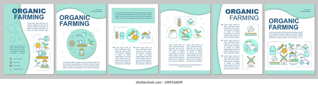 Organic farming brochure template layout. Ecological agriculture. Flyer, booklet, leaflet print design with icons. Eco products. Vector page layouts for magazines, annual reports, advertising posters