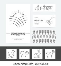 Organic farming business identity collection with several elements, including letterhead, business cards and flyers.  Perfect and clean layout. Easy to edit vector template.
