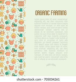 Organic farming concept with thin line icons of animals, tools and symbols for eco products, farming flyers and banners. Agriculture vector illustration for web page, print media.
