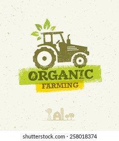 Organic Farming Eco Tractor Creative Vector Concept On Recycled Paper Background