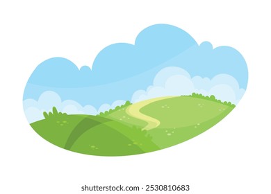 Organic Farming Green Rural Field with Crop Growing Vector Illustration