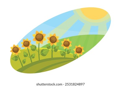 Organic Farming Green Rural Field with Crop Growing Vector Illustration