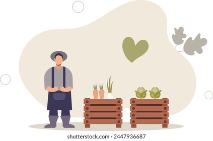 Organic farming as grow food with sustainable method .Plant harvesting using green and nature friendly manure .flat vector illustration.