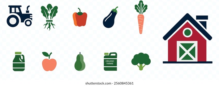 Organic farming icon set. Organic farm product, vegan and bio symbol. Natural farming icon collection.