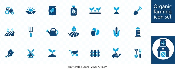 Organic farming icon set. Organic farm product, vegan and bio symbol. Natural farming icon collection