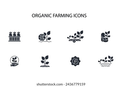 Conjunto de iconos de agricultura orgánica.vector.Trazo editable.signo de estilo lineal para el uso de diseño web,logotipo.Ilustración de símbolo.