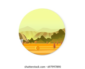 Organic farming illustration, field and mill. Vector illustration for web design development, natural landscape graphics for your design
