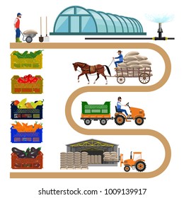 Organic farming infographic set. Collection of vector illustrations isolated on white