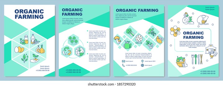 Organic farming practice brochure template. Natural production. Flyer, booklet, leaflet print, cover design with linear icons. Vector layouts for magazines, annual reports, advertising posters