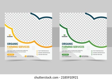 Organic farming service social media banner or agriculture farming services social media post banner and web banner template. Lawn mower garden or landscaping service social media post banner