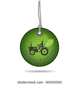 Organic farming tag label with string, vector design