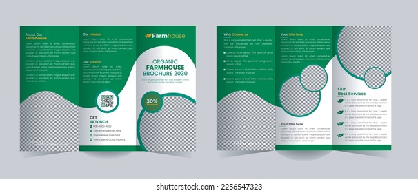 Organic Farming Tri Fold brochure template or agriculture farming brochure template vector layout, Green Environment flyer template design organic product trifold brochure template 