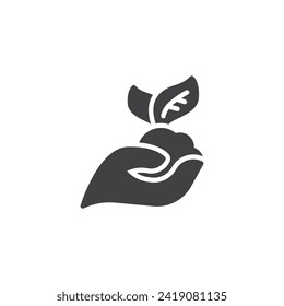 Organic farming vector icon. filled flat sign for mobile concept and web design. Hand holding soil with plant glyph icon. Symbol, logo illustration. Vector graphics