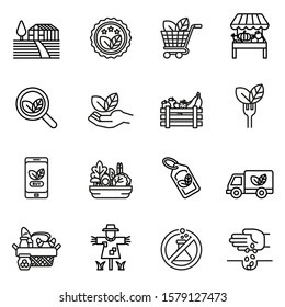 organic farm,organic vegetable  icon set with white background. Thin line style stock vector.