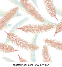 Organic feather plumage vector ornament. Beautiful graphic design. Airy natural feather plumage fabric print seamless pattern.
