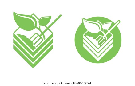 Organic fertilizer emblem with compost bin - farming agriculture useful component - naturally occurring organic animal wastes - isolated vector icon