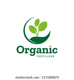 organic fertilizers with green leaf logo design for business product, nature reserves, greening, go green, agriculture, ecology, environment, farming