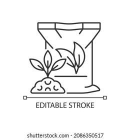 Organic fertilizers linear icon. Natural supplements for soil and plants. Minerals and nutrients. Thin line customizable illustration. Contour symbol. Vector isolated outline drawing. Editable stroke
