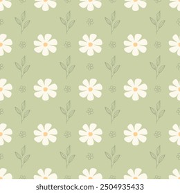 Vector de fondo de patrón floral abstracto plano orgánico. Patrón de flores simple con fondo verde.