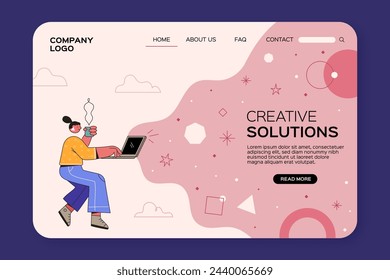 Organic flat creative solutions landing page template vector design in eps 10