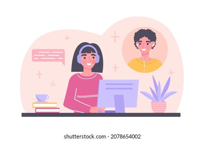 Organic flat customer. Buyer orders goods online. Ecommerce, digital technology, marketing. Internet, grocery shop, supermarket, order from home, delivery concept. Cartoon flat vector illustration