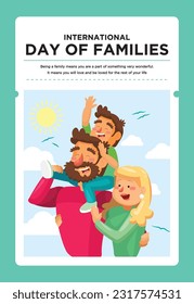 Organic flat international day of families illustration, poster international day of families with big smile, happy family