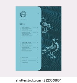 Organic flat, rustic restaurant menu vector template with hand drawn illustration.