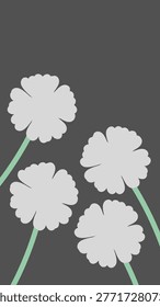 An organic floral composition on a dark gray background. Flat modern vector illustration with a muted gray-green botanical palette and a high-contrast look. Calm, harmonious, and visually balanced. Sophisticated dark-toned design. Suitable for mobile wallpaper and vertical banners.