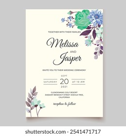 Cartão de casamento floral orgânico. Ilustrador e designer. Convites de casamento, salvar a data, Convites de aniversário, Convites de vídeo, E-Cards.