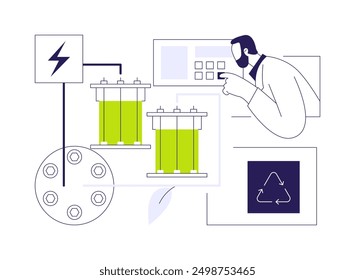 Organic flow batteries abstract concept vector illustration. Engineer deals with organic redox flow, eco-friendly batteries, ecology environment, sustainable energy abstract metaphor.