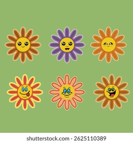Organic Flowers  Element cute with face