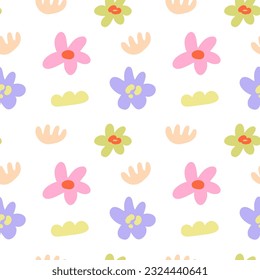 Flores orgánicas sin costura. Resumen impreso a mano floral. Hermoso fondo botánico. La textura floreciente de verano. Ilustración vectorial para el diseño de tejidos, papel envolvente, papel tapizado