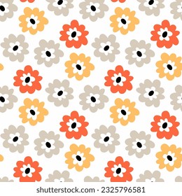 Organic flowers seamless pattern. Abstract floral hand drawn print. Beautiful botanical background. Summer blossom texture. Vector illustration for fabric design, wrapping paper, wallpaper