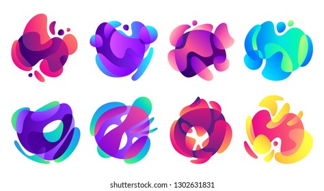 Organic fluid shapes. Colorful gradients shape, liquid blur and blurred color form. Color gradient fluid bubbles. Futuristic isolated abstract vector illustration icons set